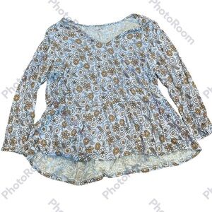 LOFT, womens, blue and orange peplum 3/4 length blouse.